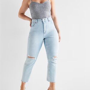 Light Blue Distressed High Rise Mom Jeans